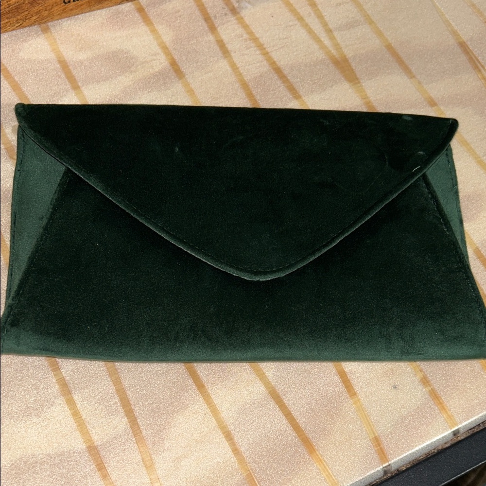 NWOT Green Velvet Faux Suede Envelope Clutch